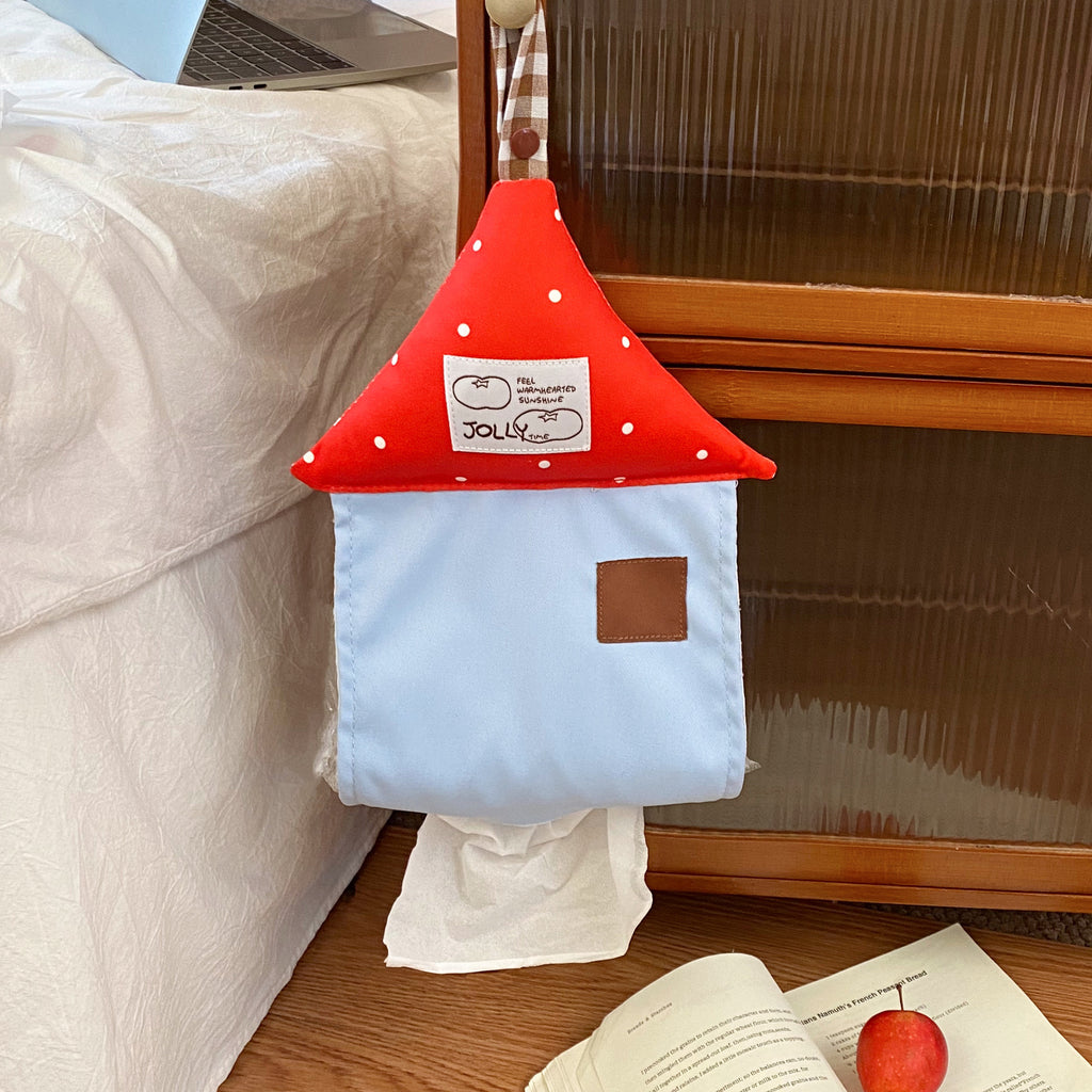 CouldNook House-Shaped Tissue Holder - Dotted Roof and Hanging Loop