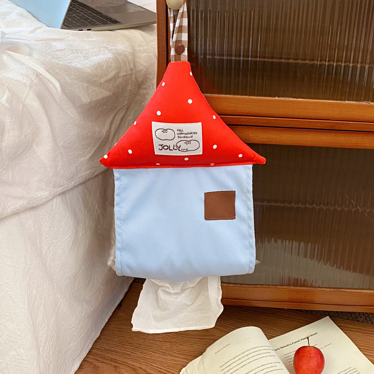 CouldNook House-Shaped Tissue Holder - Dotted Roof and Hanging Loop
