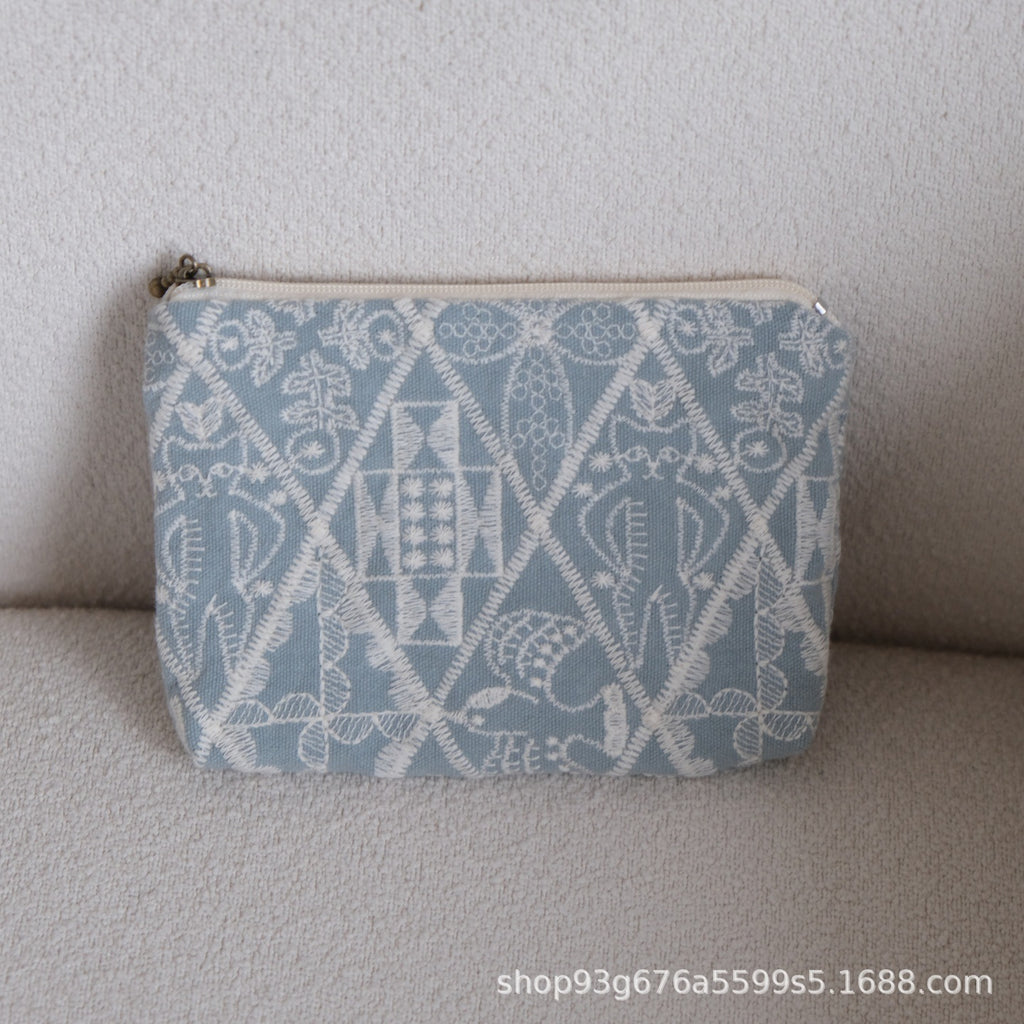 CouldNook Embroidered Zip Pouch - Botanical Motifs And Contrasting Animal Designs