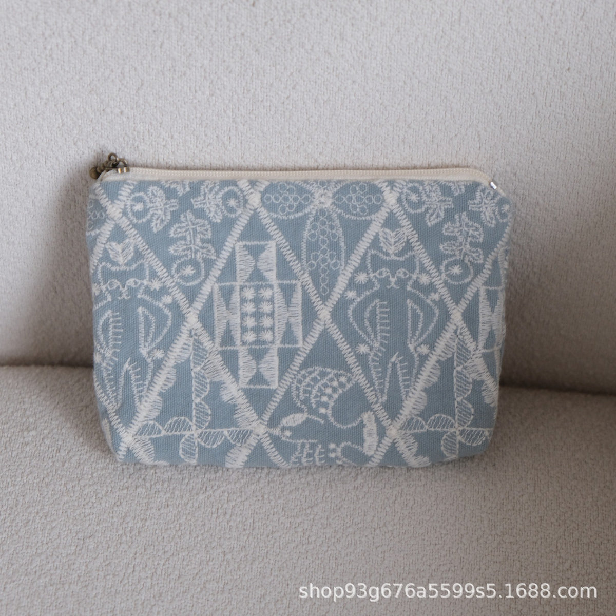 CouldNook Embroidered Zip Pouch - Botanical Motifs And Contrasting Animal Designs