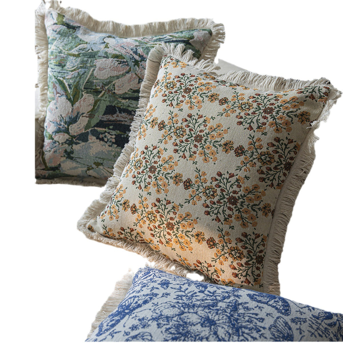 CouldNook Fringed Jacquard Cushion Cover - Botanical Patterns And Textured Borders