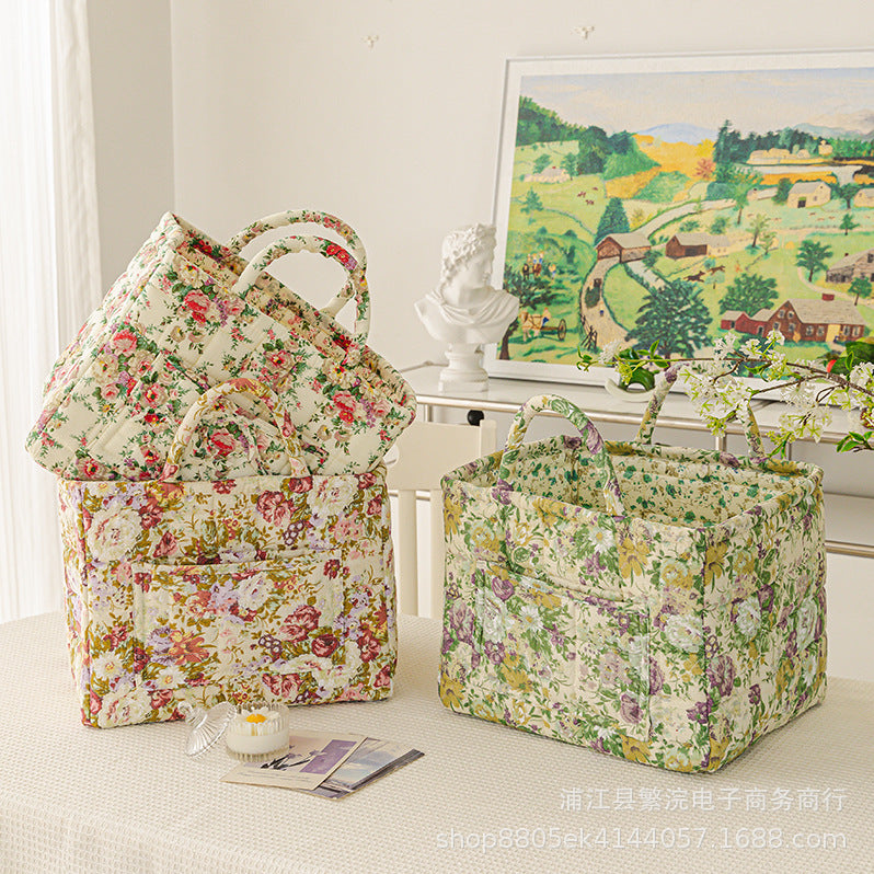 CouldNook Floral Fabric Storage Basket - Quilted Body And Loop Handles