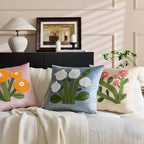 CouldNook Embroidered Floral Cushion Cover - Velvet Face And Raised Flowers