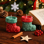 CouldNook Stocking Candle - Raised Snowflakes and Contrasting Holiday Colors
