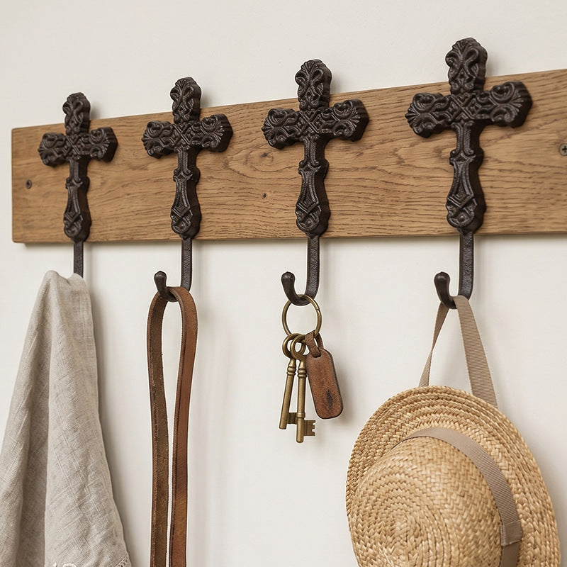 CouldNook Cross Wall Hook - Cast Iron Scrollwork and Curved Tip