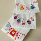 CouldNook Embroidered Cotton Napkin - Colorful Kitchen Motifs On White