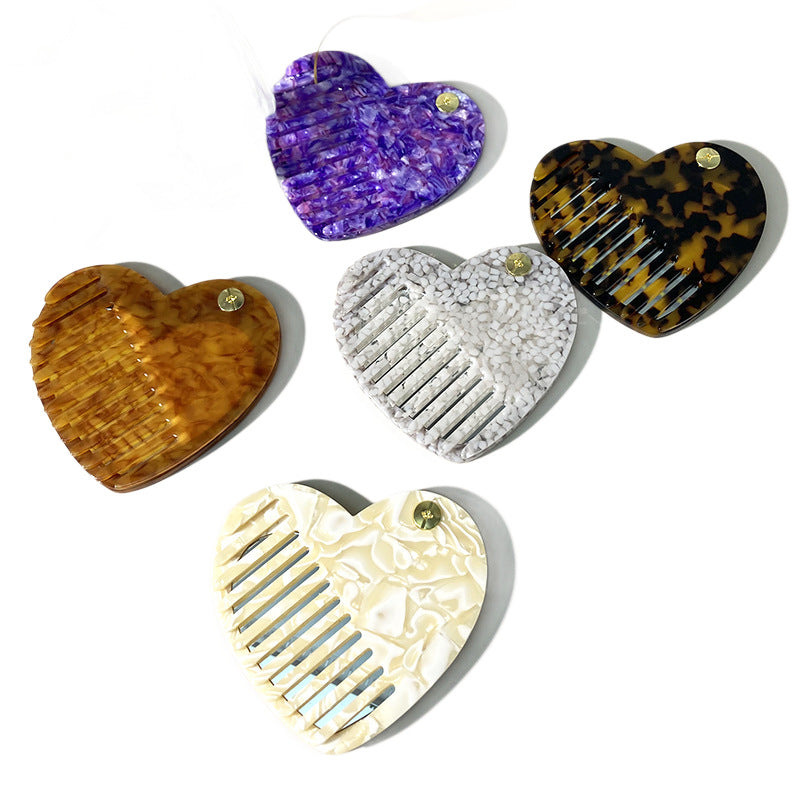 CouldNook Heart Mirror Comb - Marbled Acetate and Swivel Opening Detail