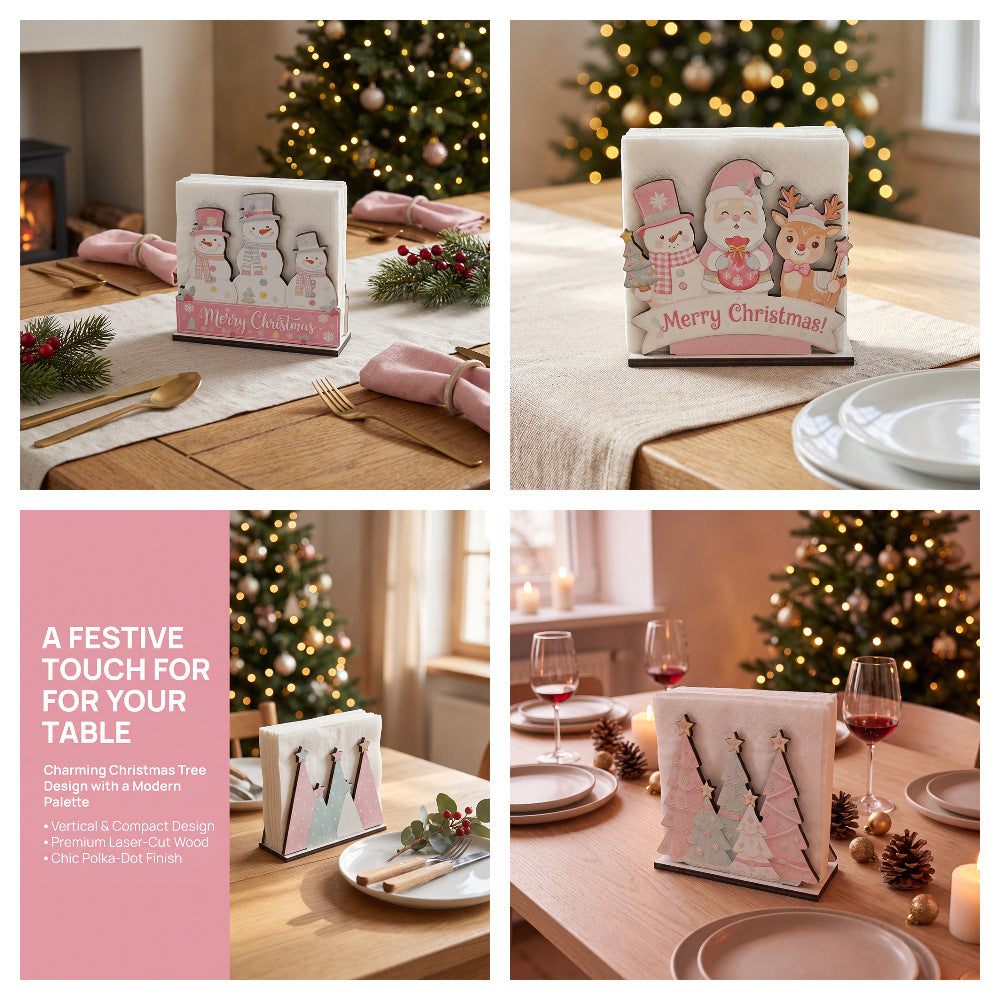 CouldNook Christmas Napkin Holder - Wooden Base And Festive Cutout Sides