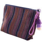 CouldNook Striped Cosmetic Pouch - Woven Texture And Layered Tassel