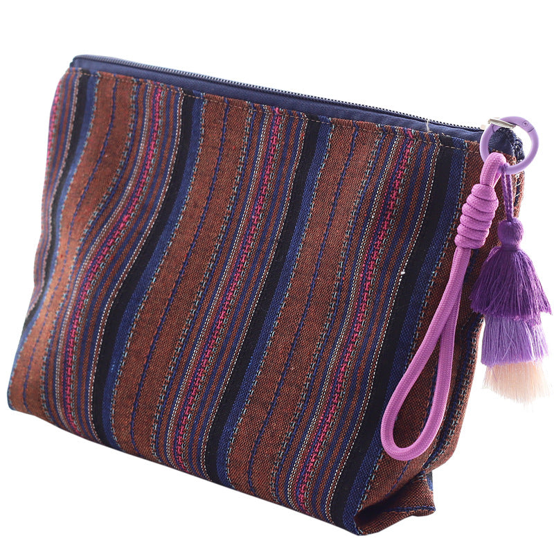 CouldNook Striped Cosmetic Pouch - Woven Texture And Layered Tassel