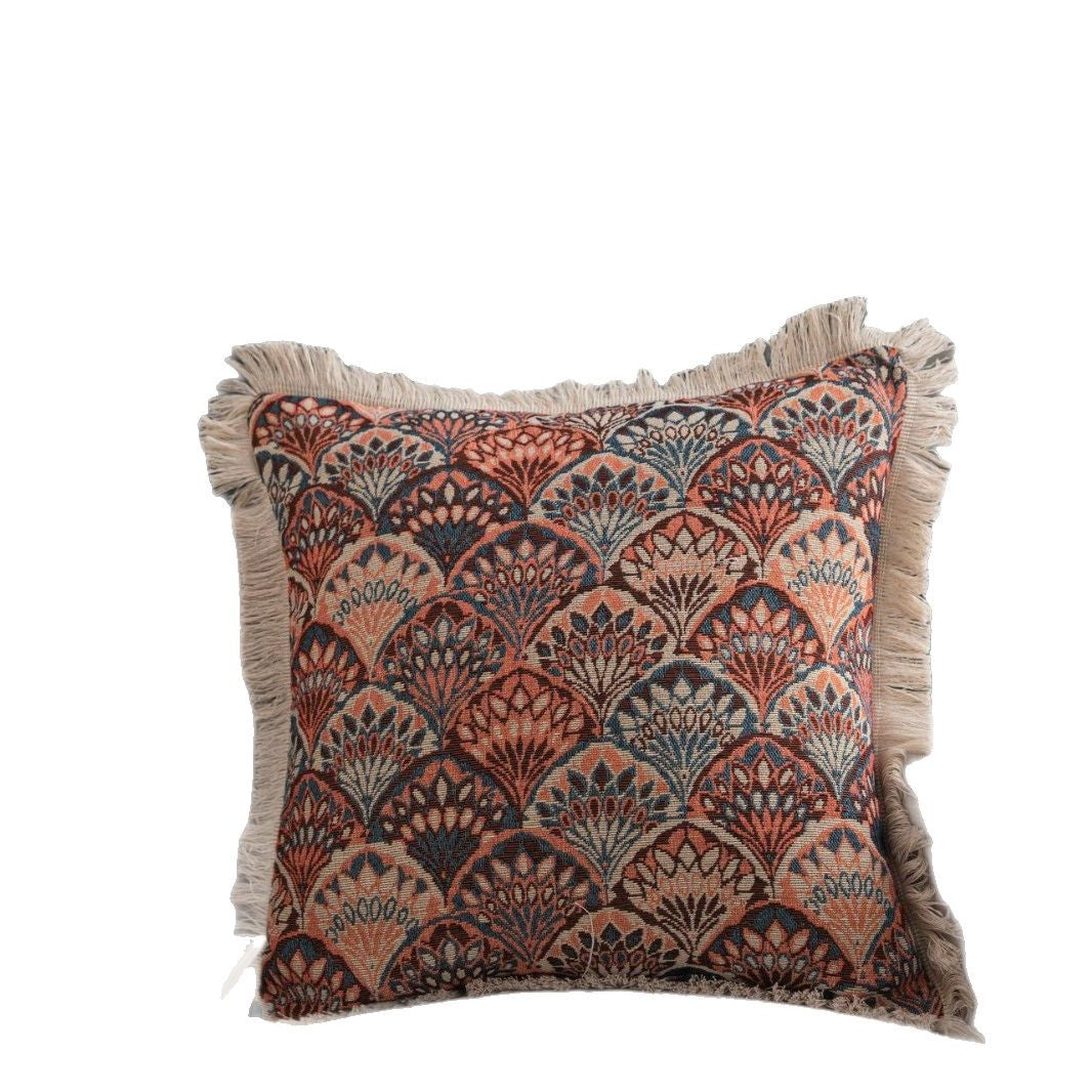 CouldNook Fringed Jacquard Cushion - Woven Patterns And Pale Edge Trim