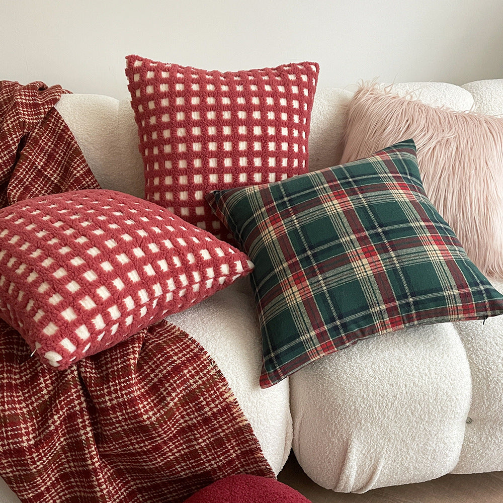 CouldNook Christmas Plaid Cushion Cover - Green Ground And Crossing Stripes