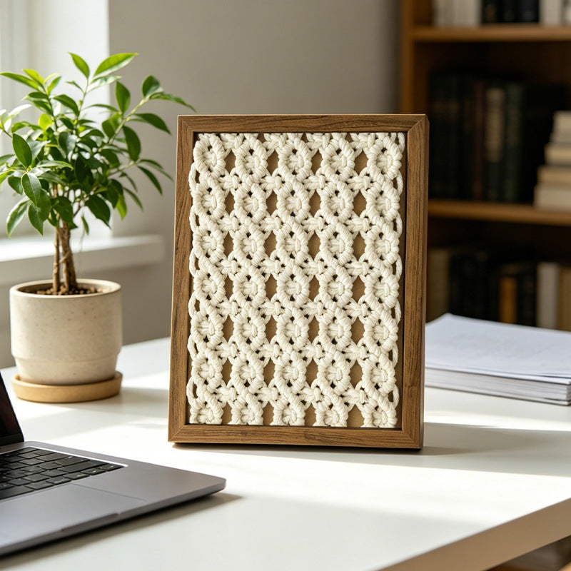 CouldNook Framed Cotton Wall Art - Knotted Patterns and Rectangular Border