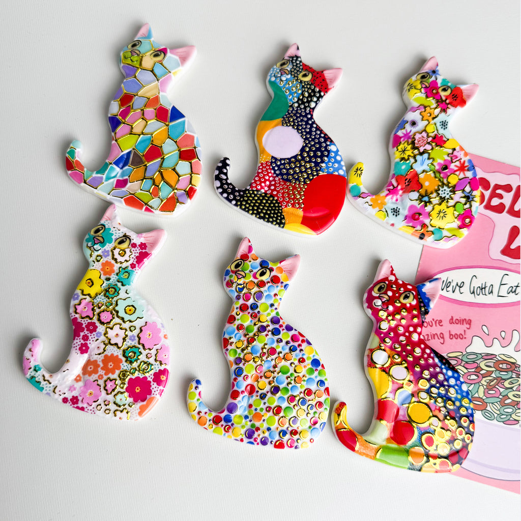 CouldNook Patterned Cat Magnet - Seated Silhouette And Colorful Raised Details