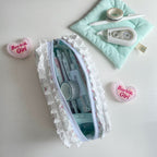 CouldNook Floral Lace Pencil Pouch - Ruffled Trim And Top Zipper