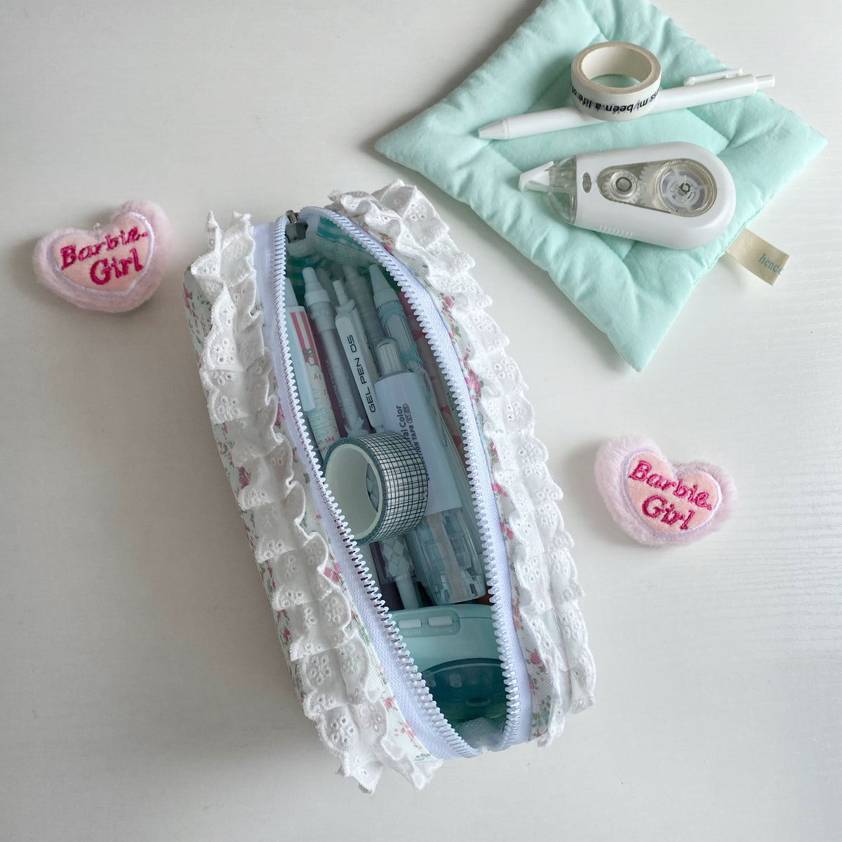 CouldNook Floral Lace Pencil Pouch - Ruffled Trim And Top Zipper