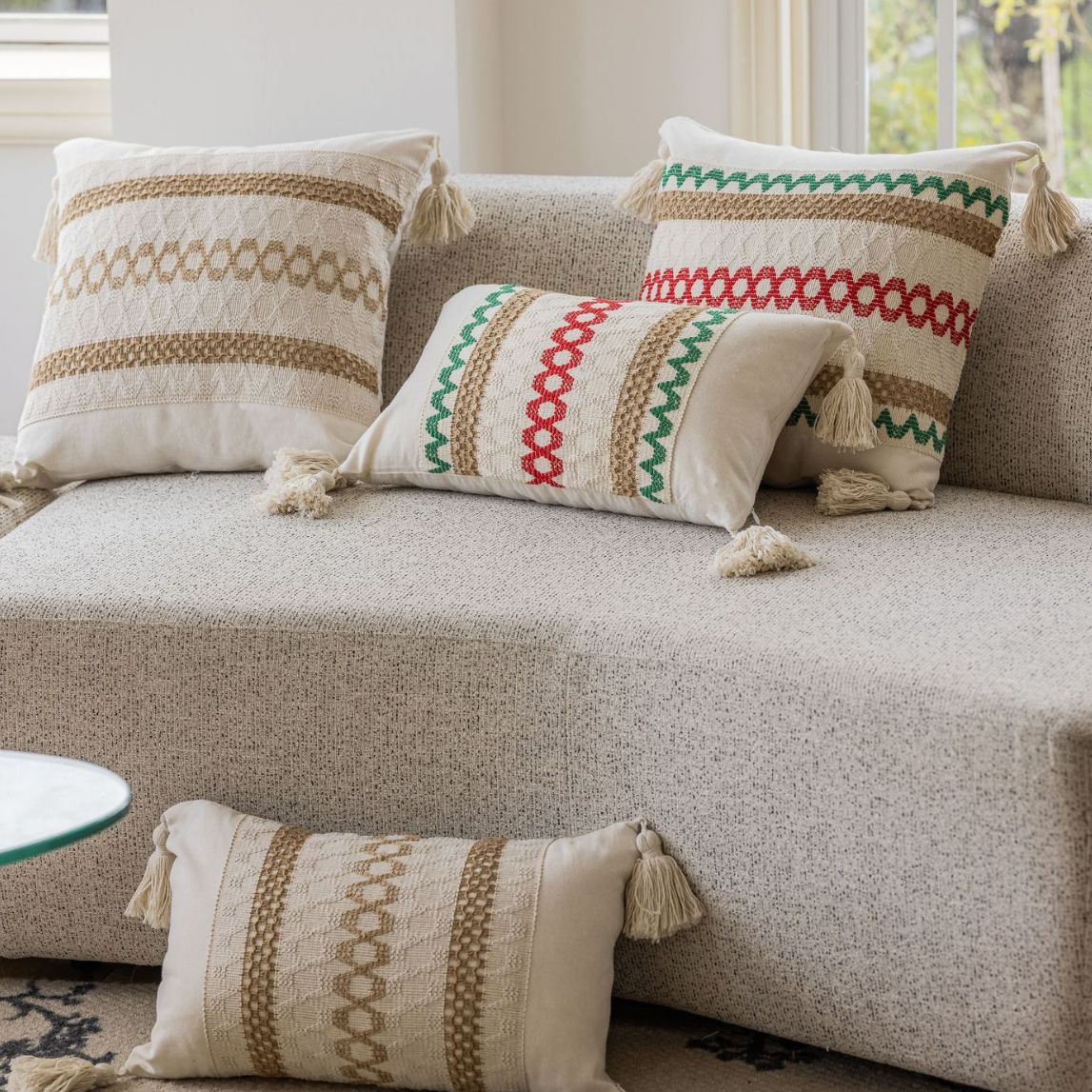 CouldNook Tasseled Cushion Cover - Woven Patterns And Four Corner Tassels