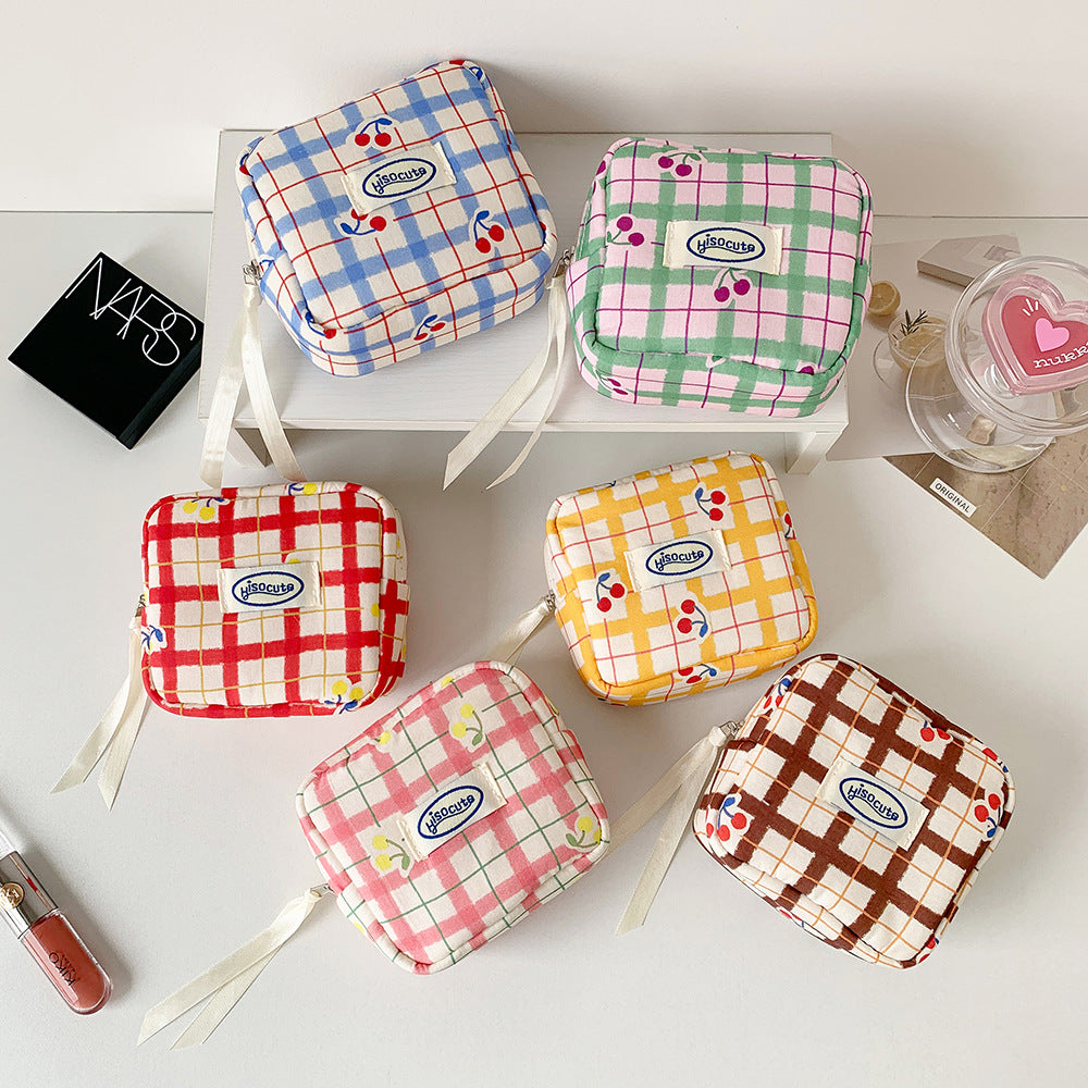 CouldNook Cherry Check Storage Pouch - Rounded Corners And Ribbon Pull