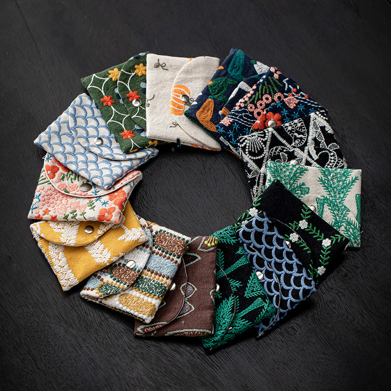 CouldNook Embroidered Card Pouch - Curved Flap And Snap Closure