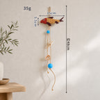 CouldNook Wooden Fish Wall Hanging - Painted Patterns And Beaded Cord
