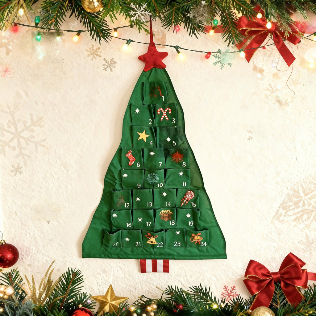 CouldNook Christmas Tree Advent Organizer - Numbered Pockets And Star Top