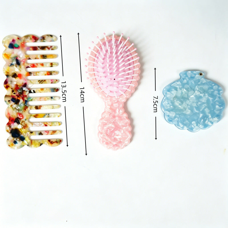 CouldNook Comb Brush And Mirror Set - Patterned Bodies And Shell-Shaped Mirror