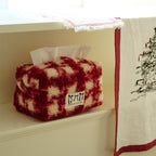 CouldNook Plaid Tissue Box Cover - Fuzzy Surface and Front Label