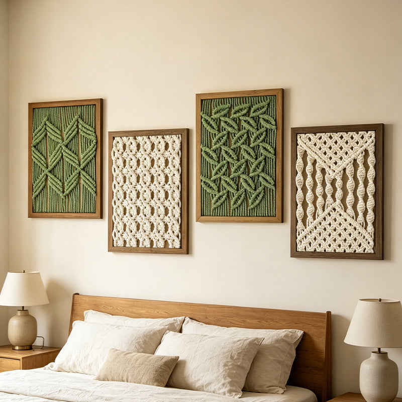 CouldNook Framed Cotton Wall Art - Knotted Patterns and Rectangular Border