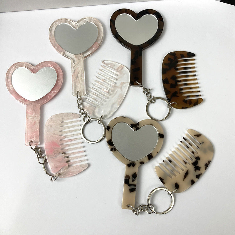 CouldNook Heart Mirror Keychain - Mini Comb And Short Chain Attachments