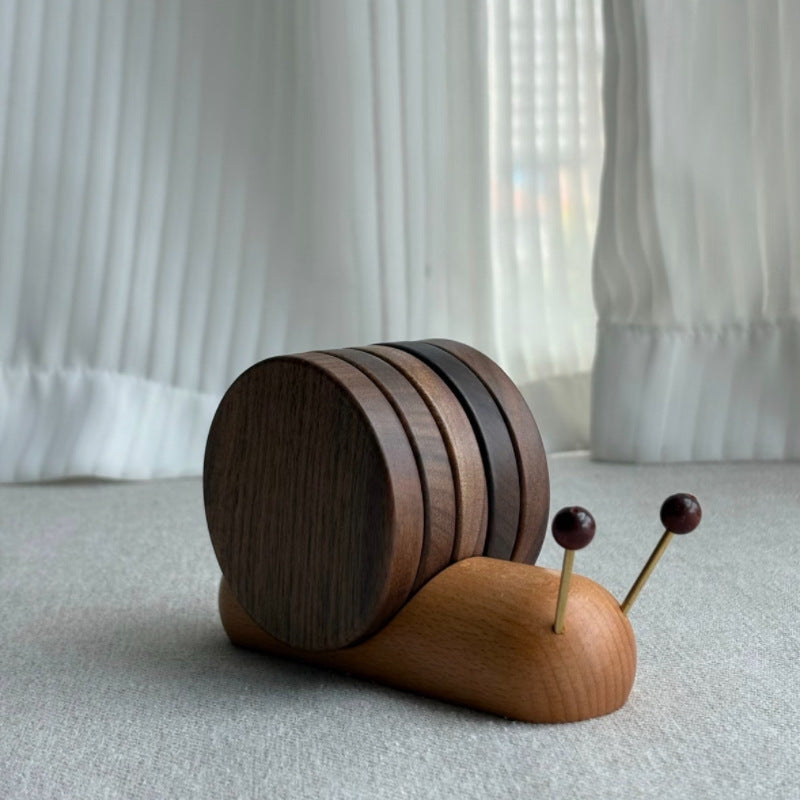 CouldNook Snail Wood Coaster Holder - Stacked Round Design