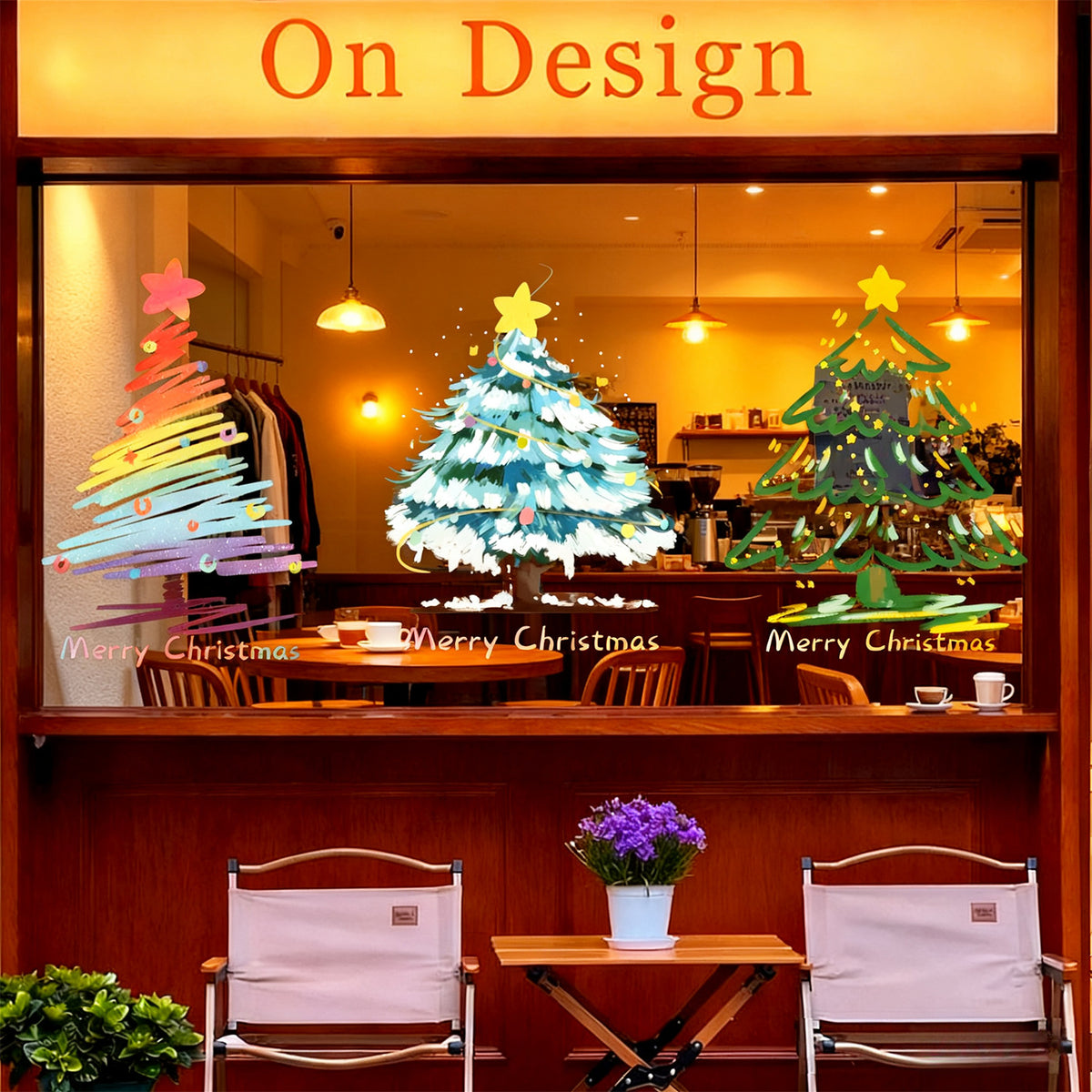 CouldNook Christmas Window Clings - Festive Trees And Coordinating Garland Options
