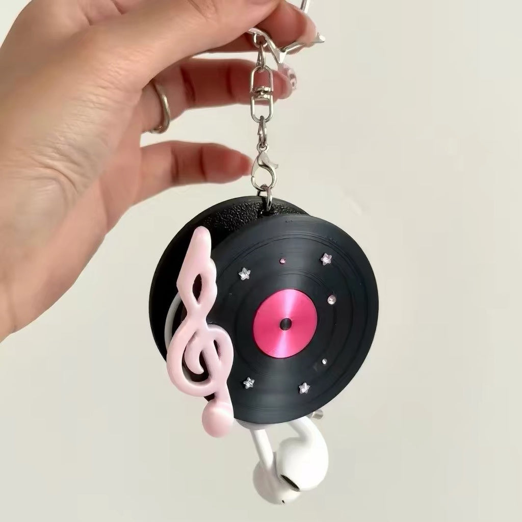 CouldNook Earphone Cord Organizer Keychain - Record Shape And Treble Clef