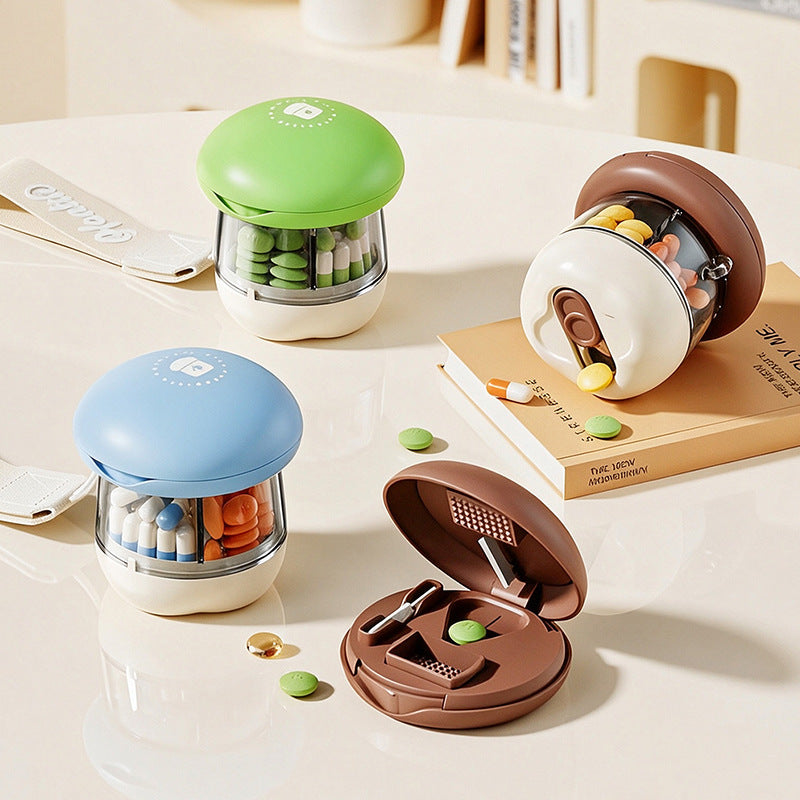 CouldNook Mushroom Pill Organizer - Four Compartments And Cutter Lid