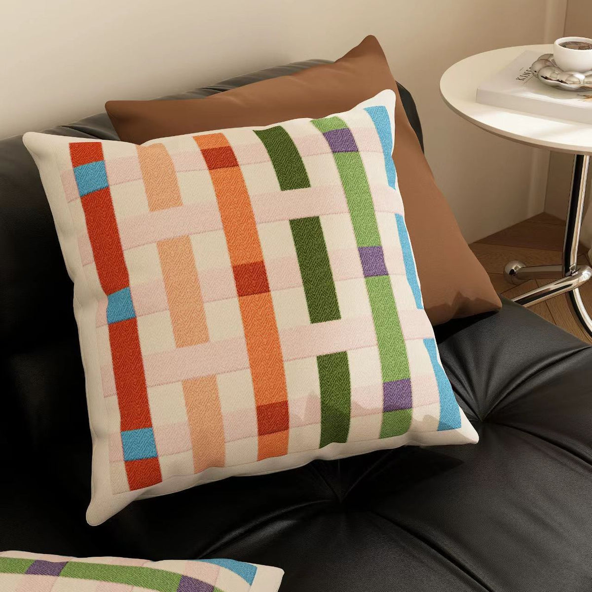 CouldNook Geometric Cushion - Colorful Checks And Contrasting Stripe Patterns