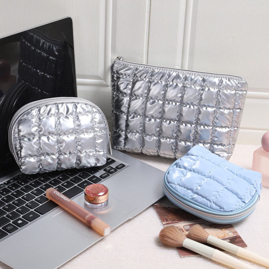 CouldNook Quilted Cosmetic Bag - Glossy Squares And Coordinated Storage Shapes