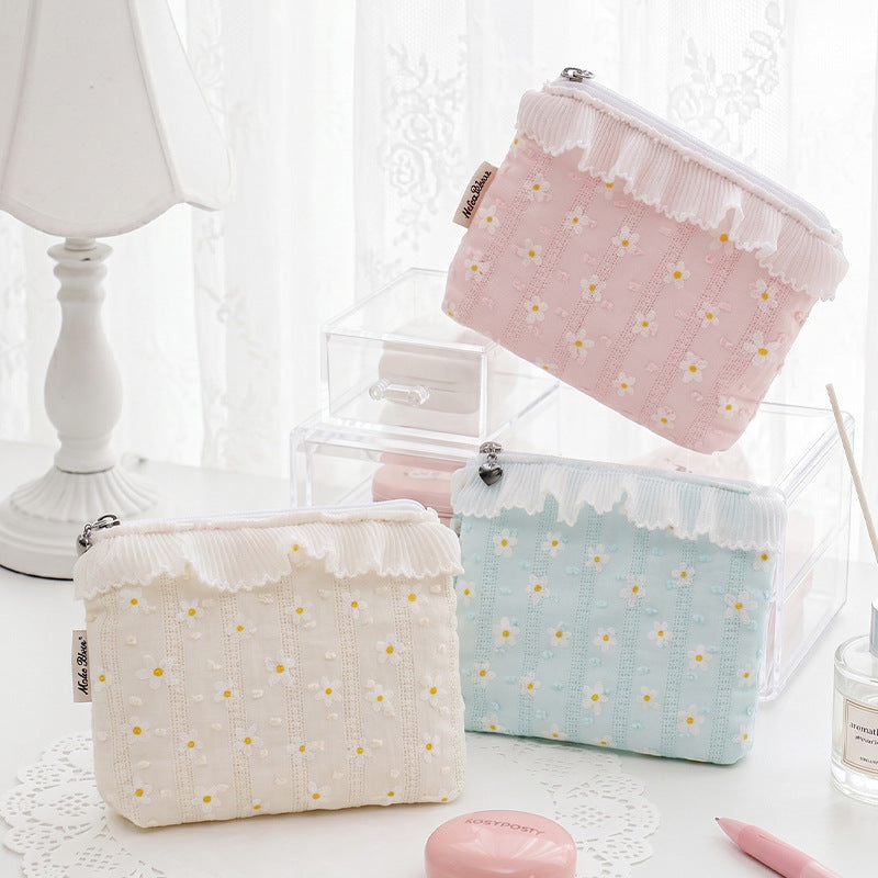 CouldNook Daisy Cosmetic Pouch - Tiny Flowers And Pleated Ruffle Trim