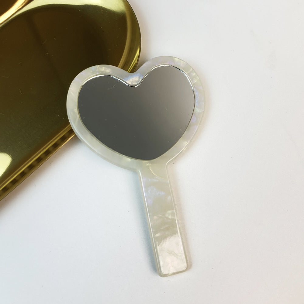 CouldNook Heart Hand Mirror - Short Straight Handle And Patterned Acetate
