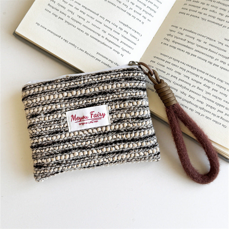 CouldNook Striped Wristlet Pouch - Woven Rows And Brown Carry Loop