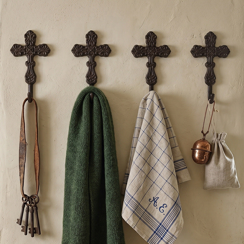 CouldNook Cross Wall Hook - Cast Iron Scrollwork and Curved Tip