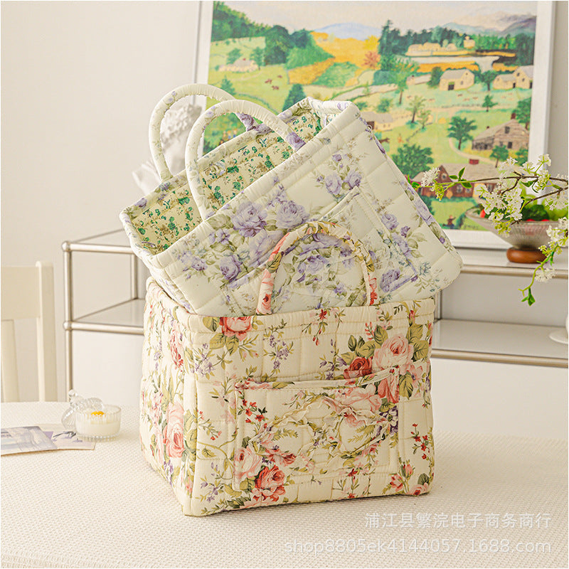 CouldNook Floral Fabric Storage Basket - Quilted Body And Loop Handles
