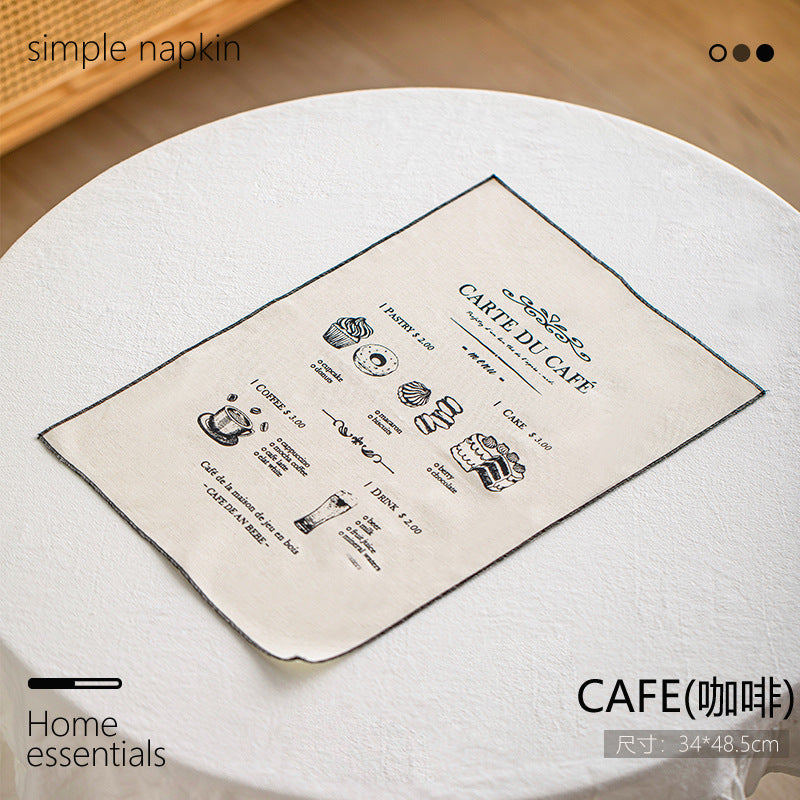CouldNook Illustrated Cotton Table Napkin - Cafe Prints And Dark Edging