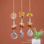 CouldNook Bee Motif Suncatcher - Floral Details And Faceted Pendant Strand