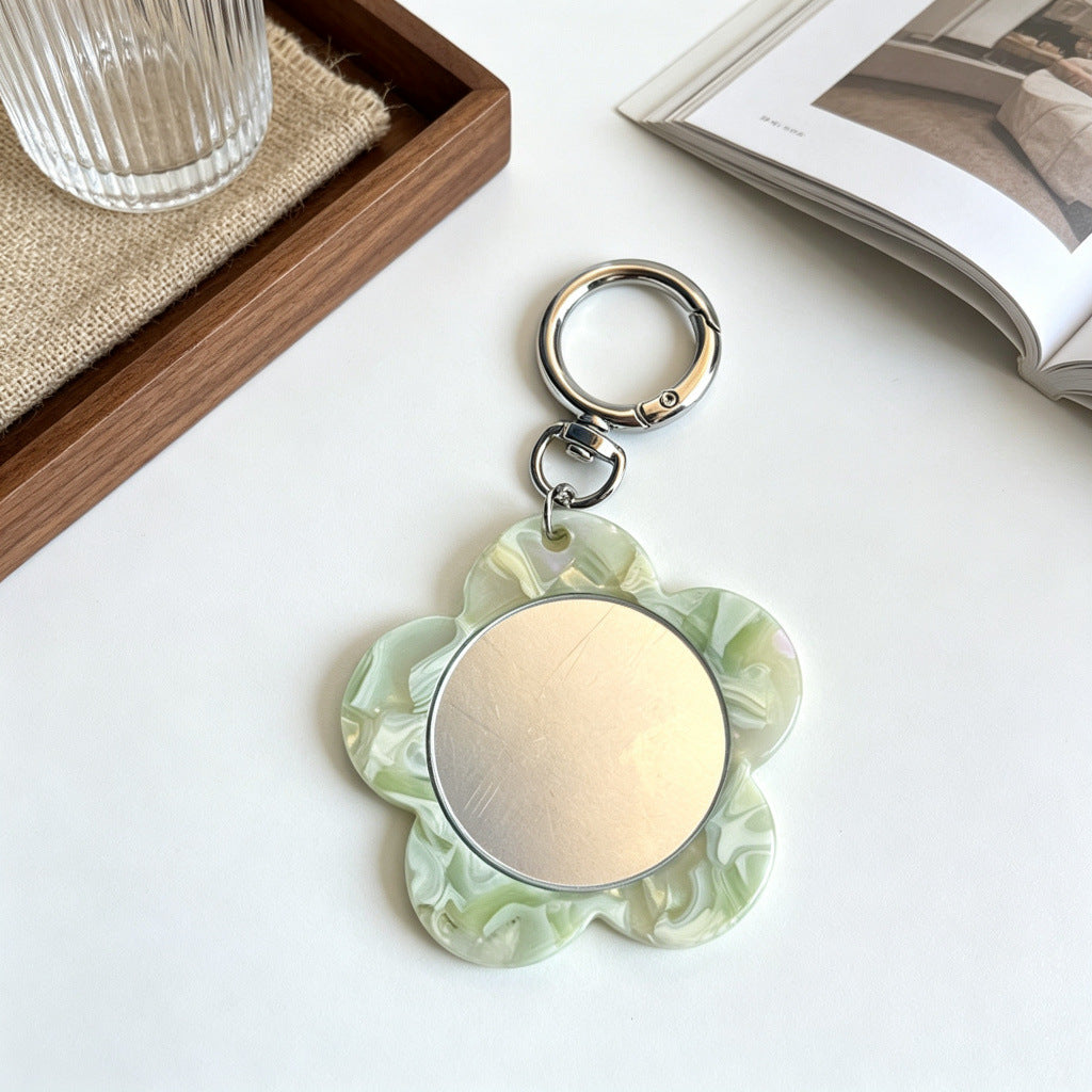 CouldNook Flower Mirror Keychain - Patterned Petals And Round Clasp