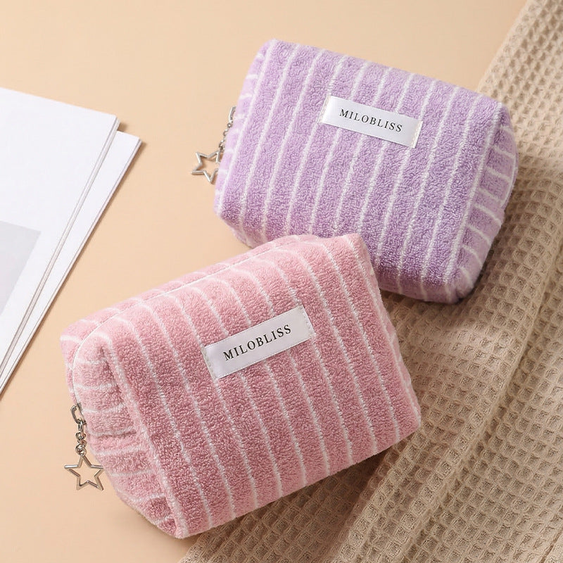 CouldNook Striped Cosmetic Bag - Towel Texture And Star Zipper Pull