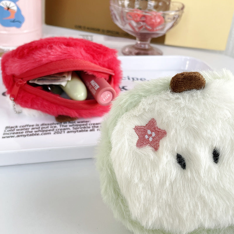 CouldNook Apple Coin Purse - Fuzzy Cut Fruit Design And Star Accent