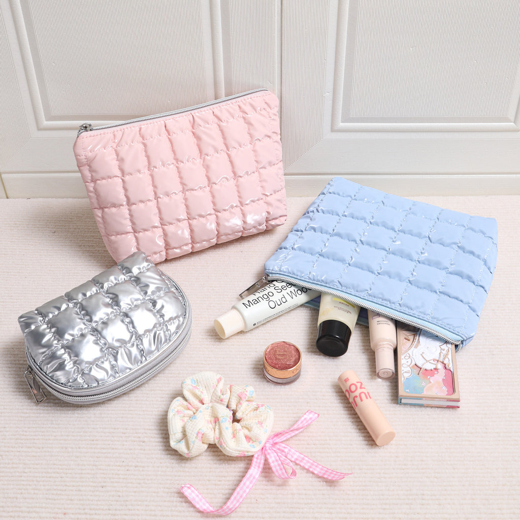 CouldNook Quilted Cosmetic Bag - Glossy Squares And Coordinated Storage Shapes