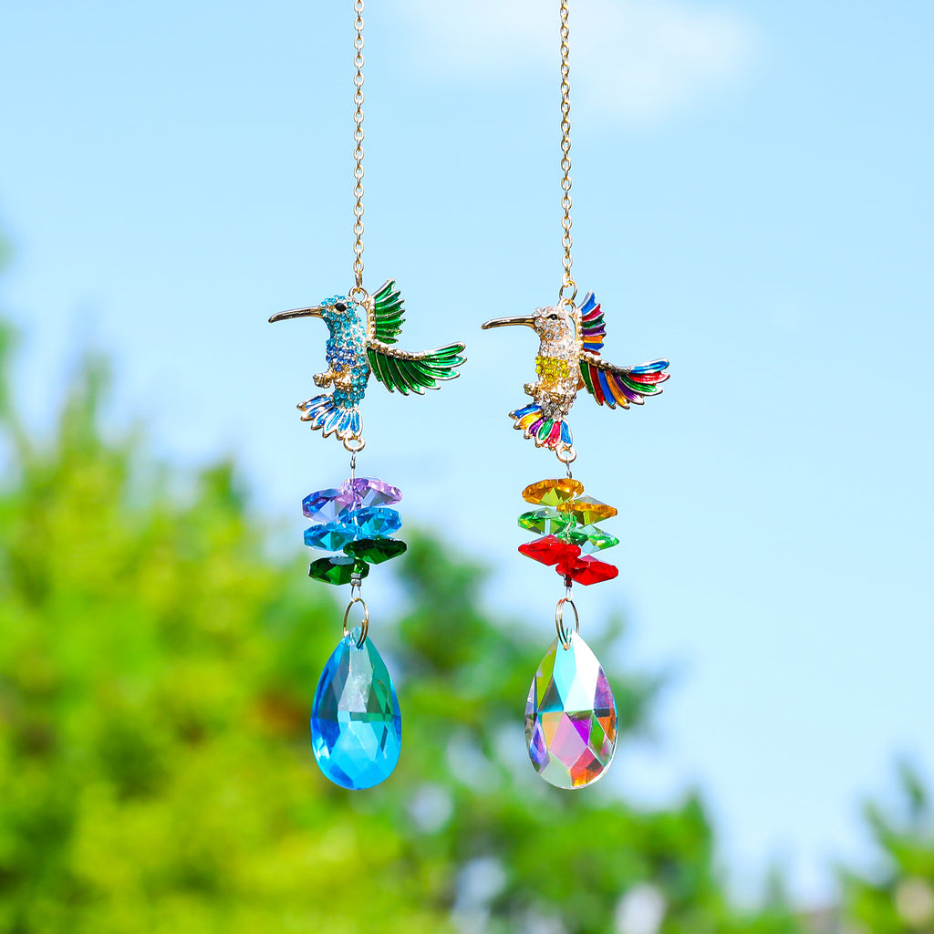 CouldNook Hummingbird Suncatcher - Spread Wings And Faceted Teardrop Pendant