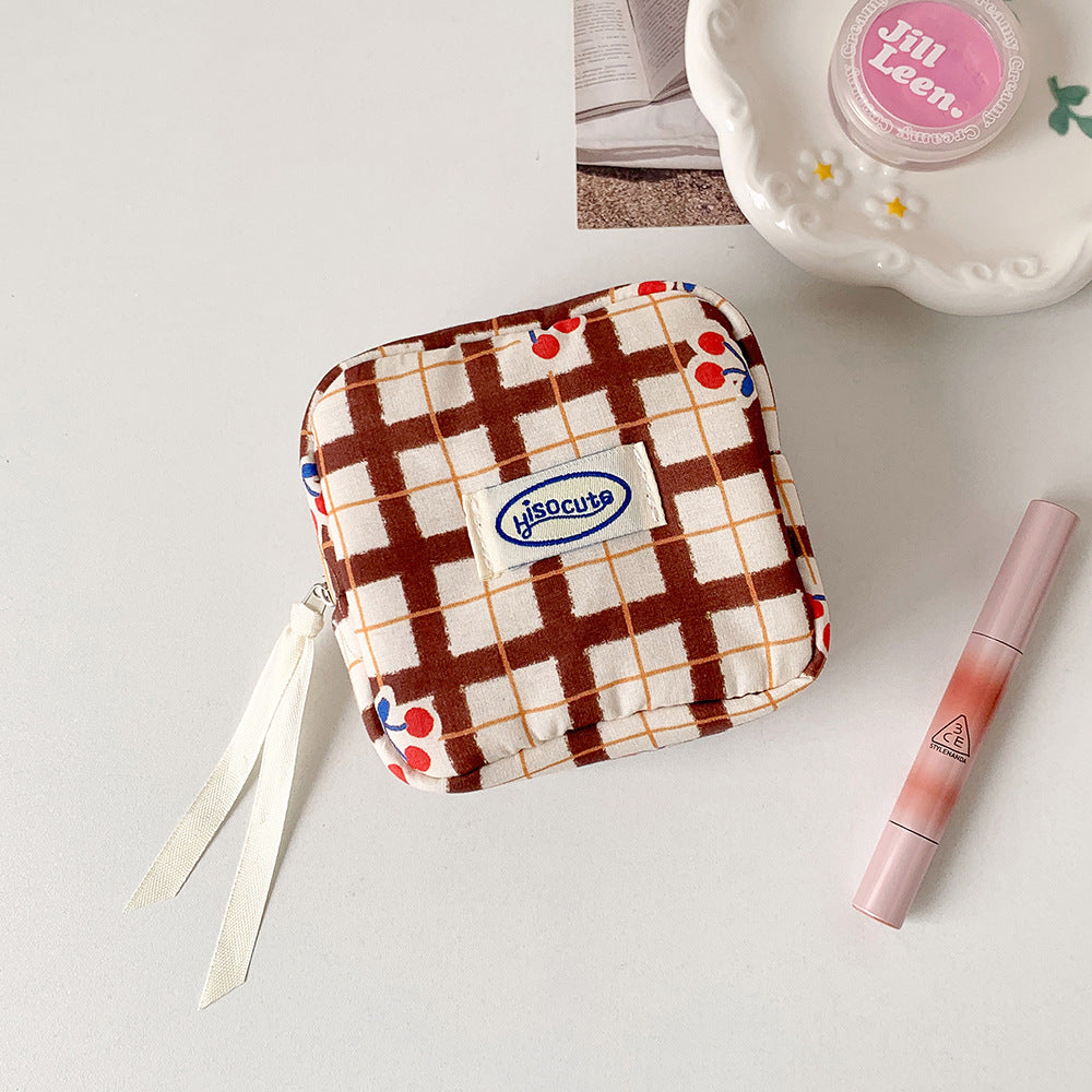 CouldNook Cherry Check Storage Pouch - Rounded Corners And Ribbon Pull