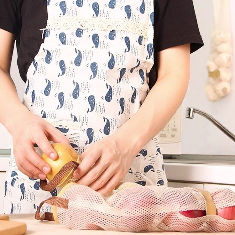 CouldNook Hanging Produce Bag - Mesh Body And Gingham-Edged Front Opening