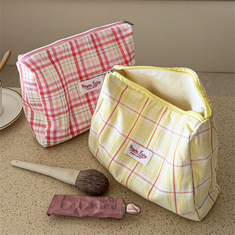 CouldNook Checked Cosmetic Pouch - Soft Fabric And Shaped Base Options